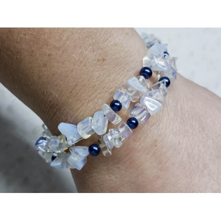 Moonstone & Navy Glass Pearl Wrap Bracelet